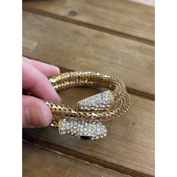 Gold Tone Snake Wrap Bracelet With Rhinestones - Picture 4 of 10